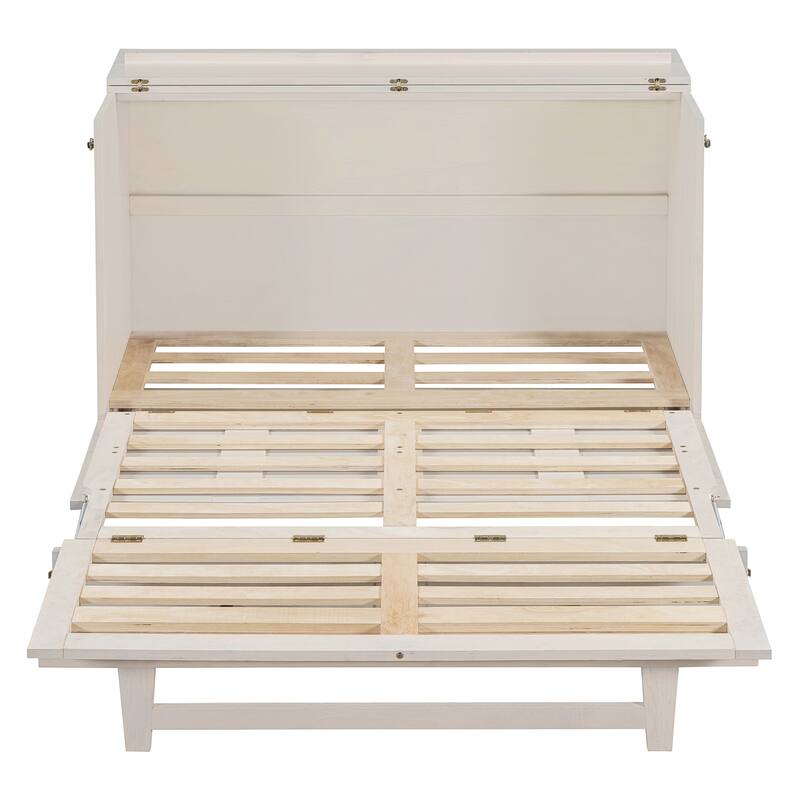 Space-Saving Full Size Murphy Bed with USB Ports and Storage Drawers, Brushed White