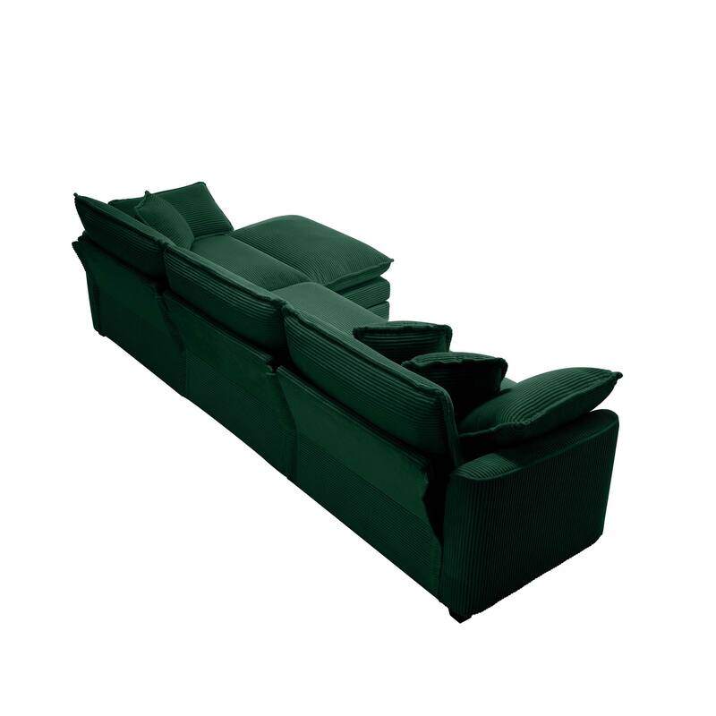 L-shaped Chaise Sectional Sofa with Ottoman and Double Cushions