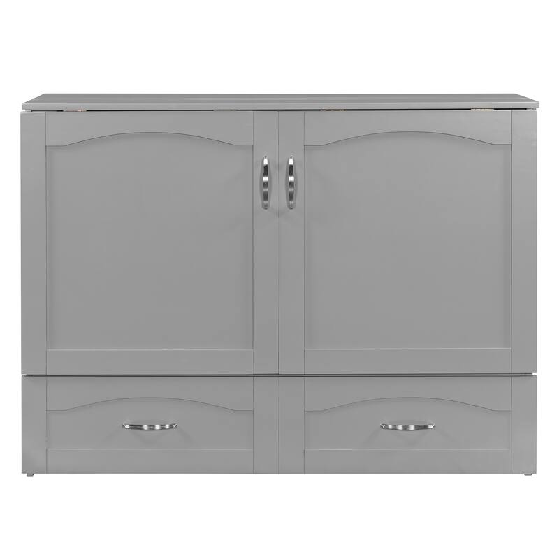 Full Size Murphy Bed Pulley Structure Wall Bed with Drawer, USB Socket