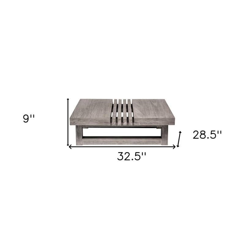 HomeRoots 33" Gray Solid Wood Outdoor Coffee Table