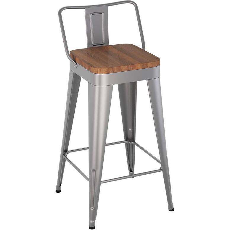 Counter & Bar Stools with Metal Frame Kitchen Stools with Low Back Kitchen Bar Furniture Stools with Square Wooden Seat
