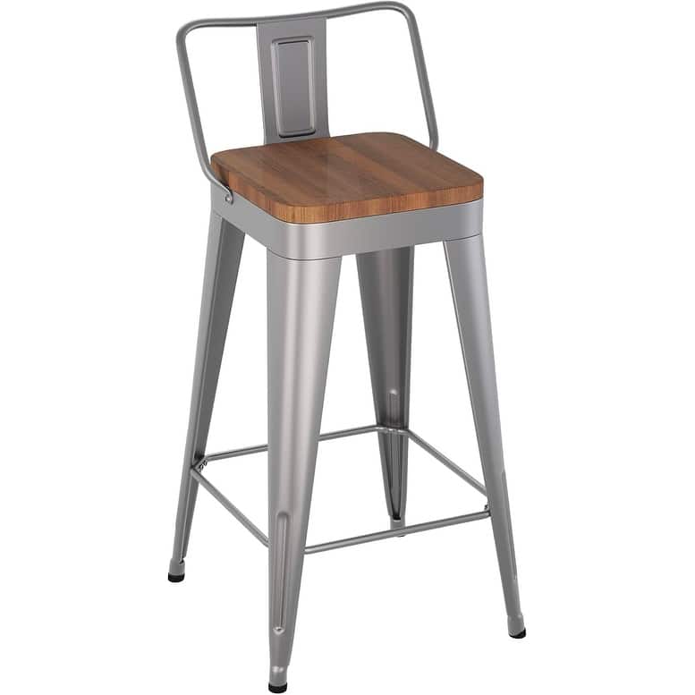 Counter Stools with Metal Frame Counter Height Bar stools with Low Back 24" Kitchen Bar Furniture Stools with Wooden Seat