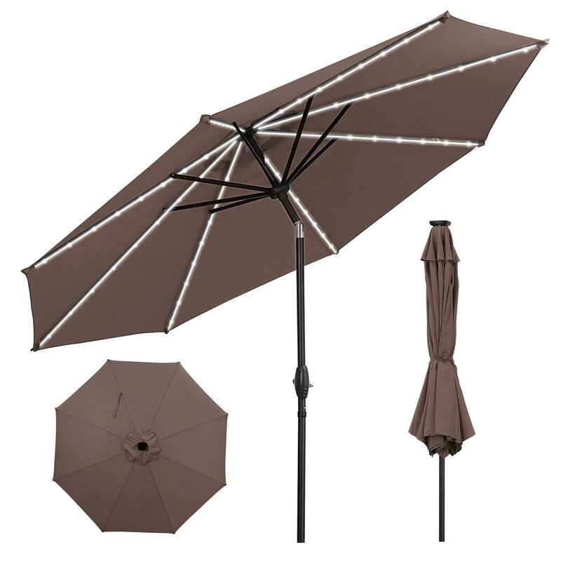 Autlaycil 10 ft Solar Patio Umbrellas with LED lights for Market Outdoor Pool, Steel Tilt Crank