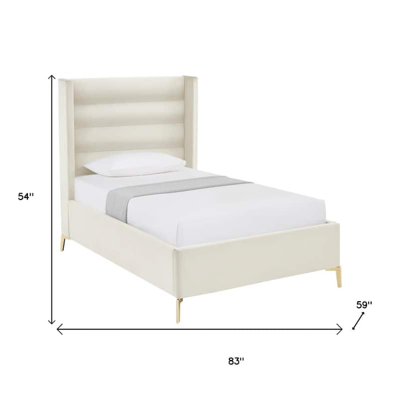 HomeRoots Cream Velvet Upholstered Full Bed Frame