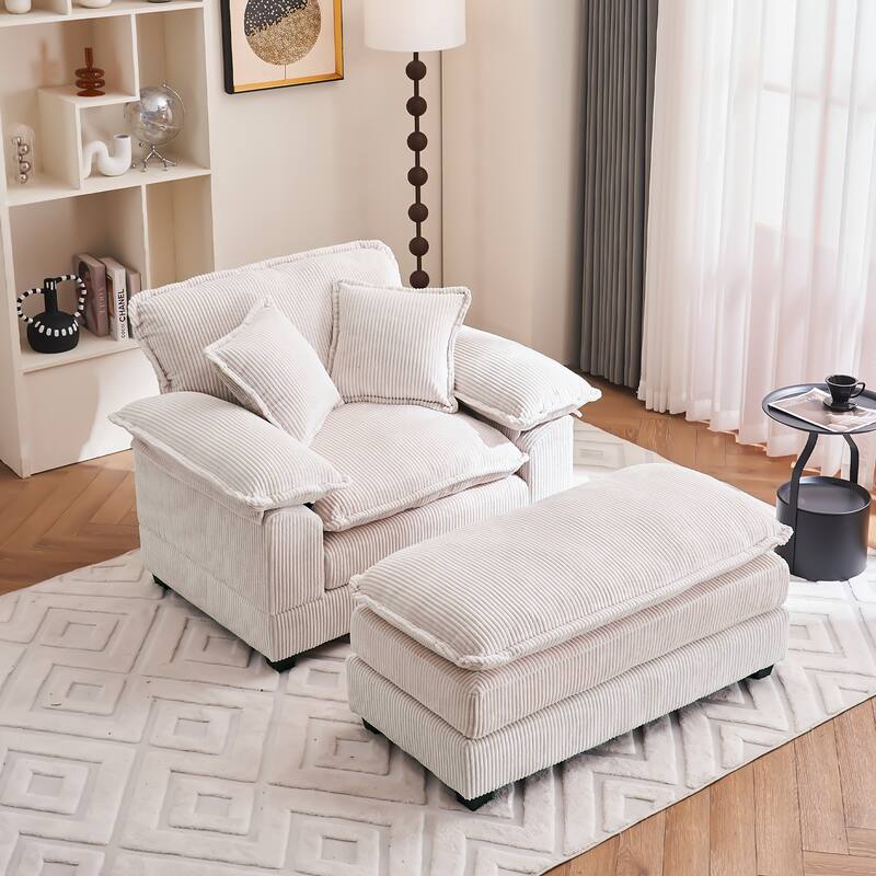 46.8Inch Corduroy single sofa With 2 toss pillows and a ottoman ,Comfy Sofa- Deep Seat Couch for Living Room