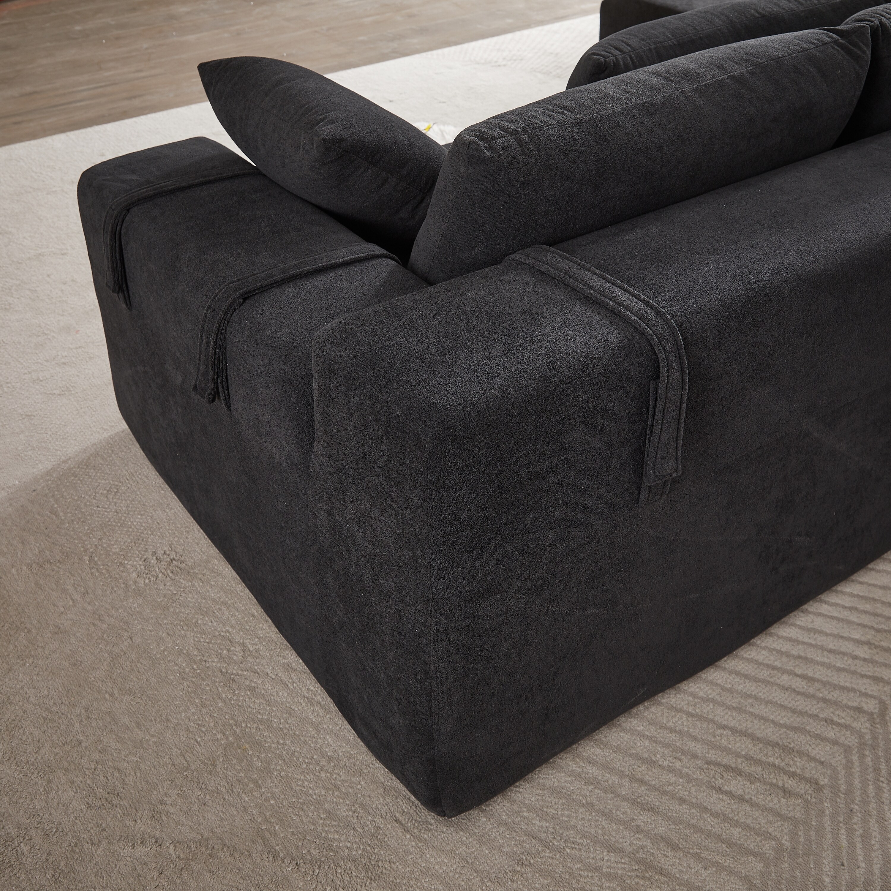 L-shape Black Sectional Sofa with Left Chaise Floor Lounge Sofa