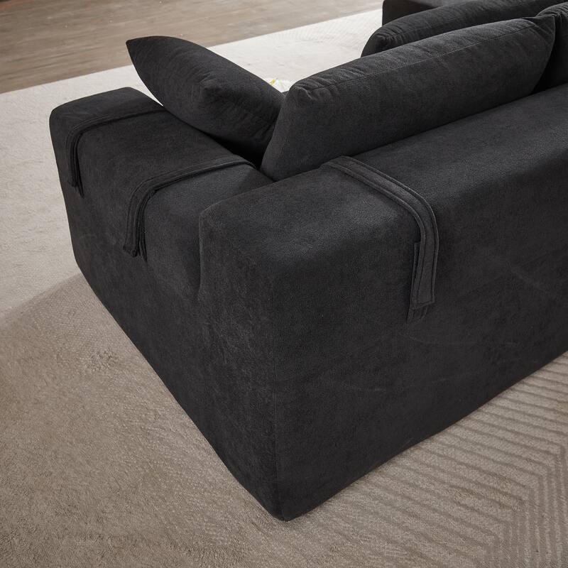Modern Chenille Upholstered Sectional Sofa Couch Set,Modular L Shaped Sectional Living Room Sofa Set With 6 Pillows(Left Chaise)