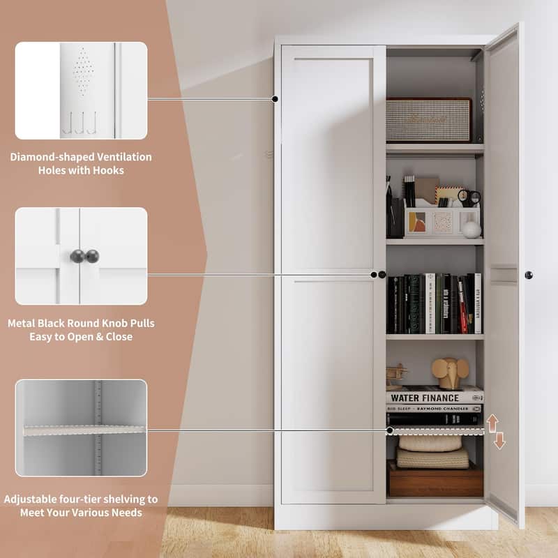 61" Metal Kitchen Pantry Cabinet with 4 Adjustable Shelves, Heavy-Duty Freestanding Storage Organizer for Kitchen