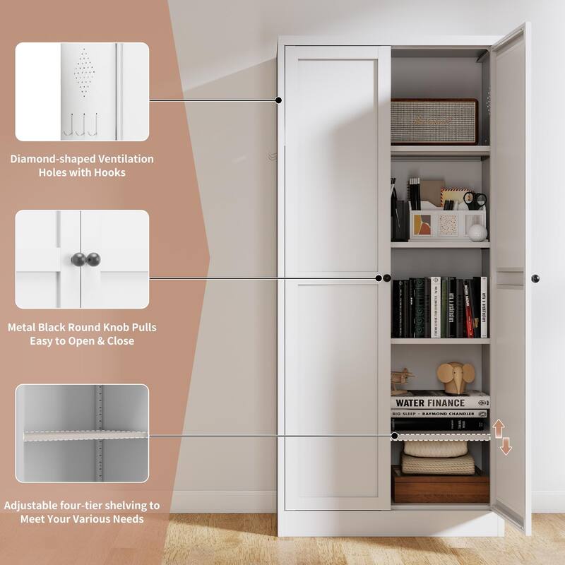 61"Metal Kitchen Pantry Cabinet Adjustable Storage with 4 Shelves (110lb Capacity), Heavy Duty Freestanding Pantry Organizer