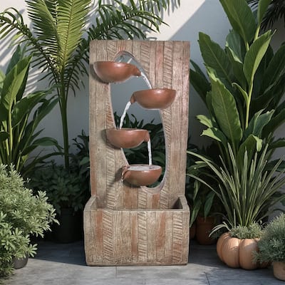 Three-Tier Cascading Basin Fountain – Weather Resistant Outdoor Fountain with LED Lights