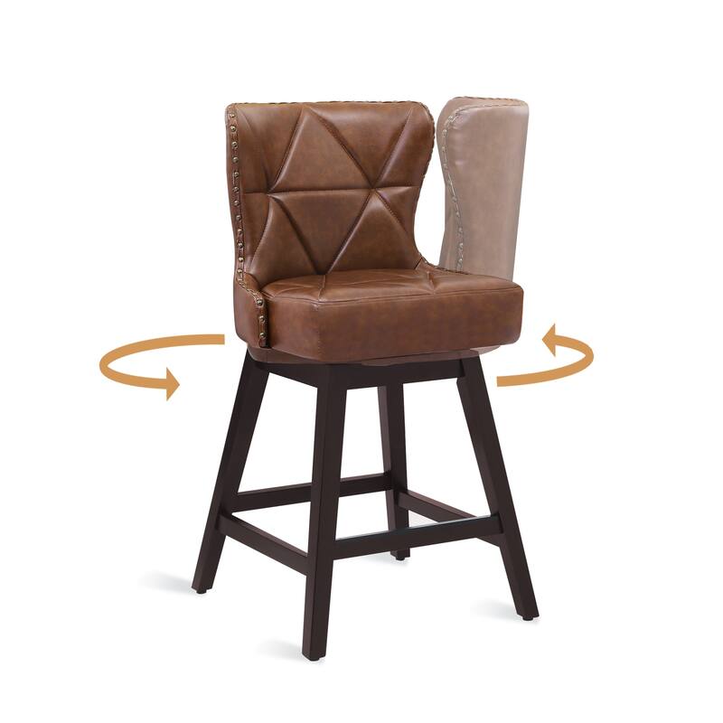 Modern 26 in. H Counter Height Bar Stools Upholstered 360 Free Swivel Counter Stools with Nailhead Trim