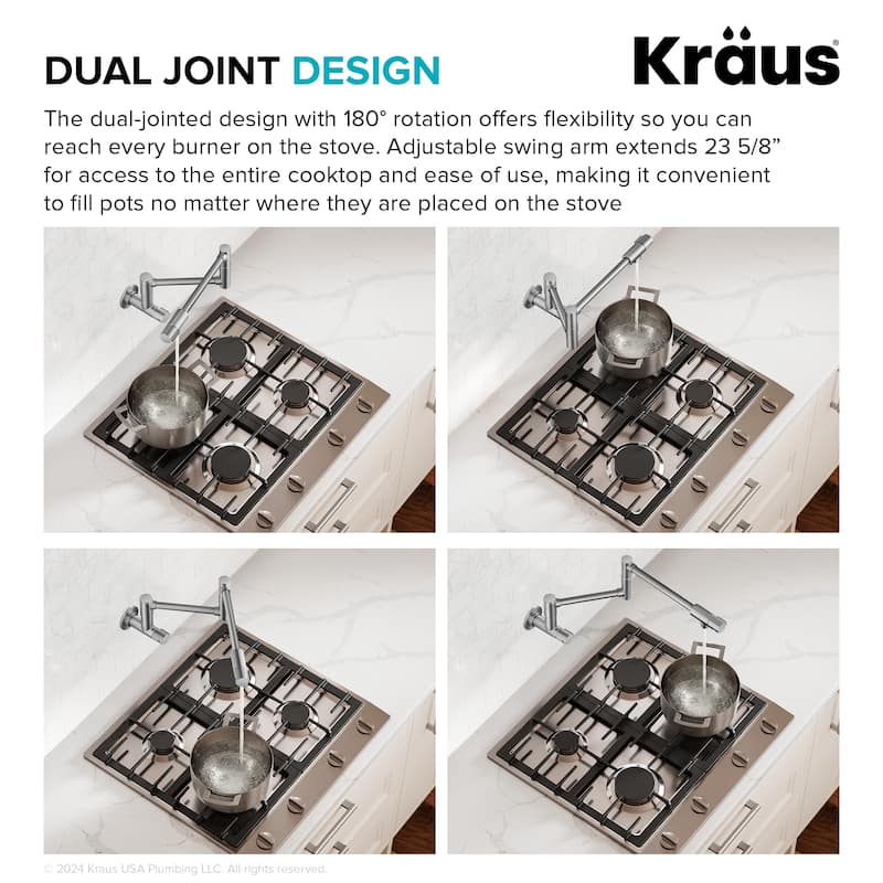KRAUS Bolden 2 Handle Wall Mount Pot Filler Faucet w/ Retractable Arm