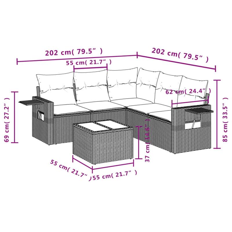 vidaXL Patio Sofa Set with Cushions Outdoor Conversation Furniture Poly Rattan