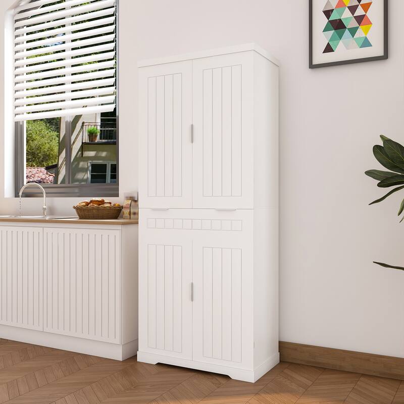 71.65" Kitchen Pantry Cabinet with Drawer, 2 Cabinets & 6 Door Shelves, Adjustable Storage, Freestanding Farmhouse Cupboard