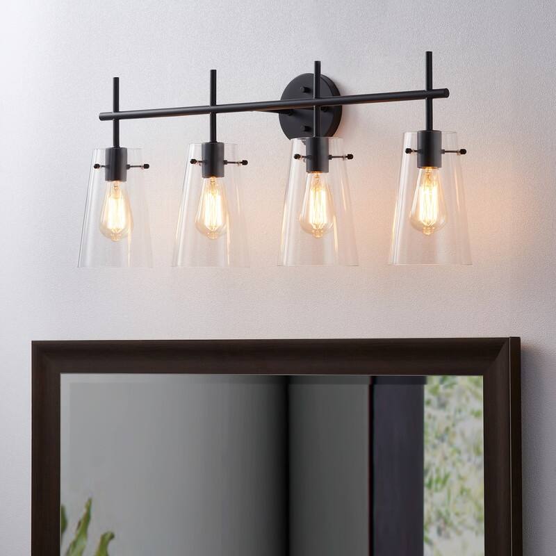 KAWOTI 4-Light Modern Bathroom Vanity Light with Glass Shade