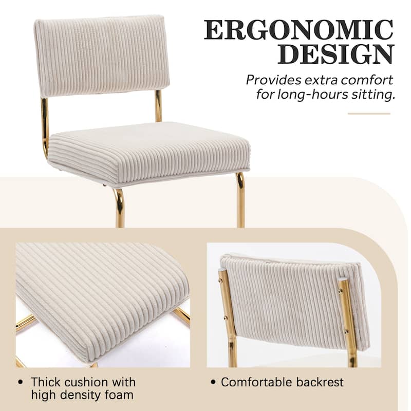 Mid Century Corduroy Dining Chairs with Gold Metal Base Set of 4