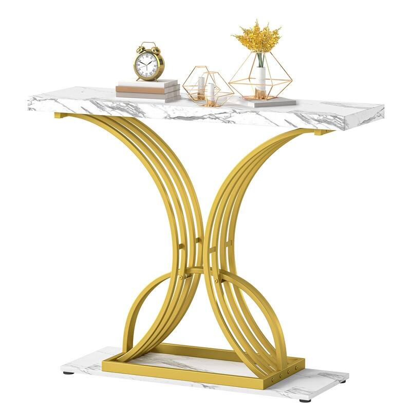 Modern Gold Console Sofa Table with Marbling Top for Entryway Hallway