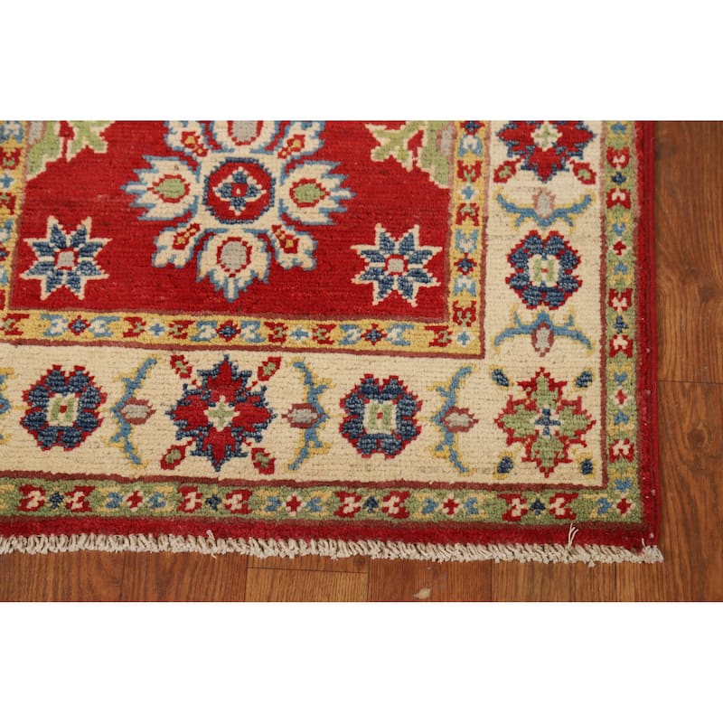 Red Geometric Kazak Accent Foyer Rug Handmade Oriental Wool Carpet - 2'0"x 3'0"