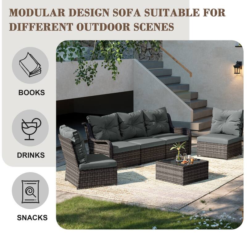 6-pieces Patio Wicker Outdoor Sectional Seating Sofa Set with Coffee Table
