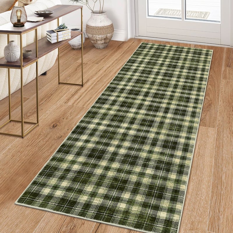 Garvee Earthy Plaid Soft Low Pile Foldable Area Rug