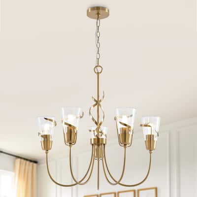 Parrot Uncle 26" Modern Gold 5-Light Dimmable Seeded Glass Chandelier