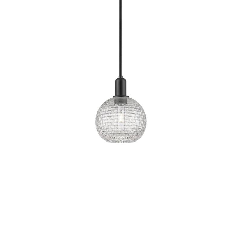Innovations Lighting 716-1S-11-8 Athens Pendant Athens 8" Wide Mini - Matte Black / Clear Basketweave