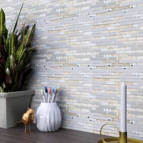 TileGen. Crystal Diamond Random Sized Metal and Glass Mosaic Tile in Gold/Silver Wall Tile (10 sheets/9.6sqft.)