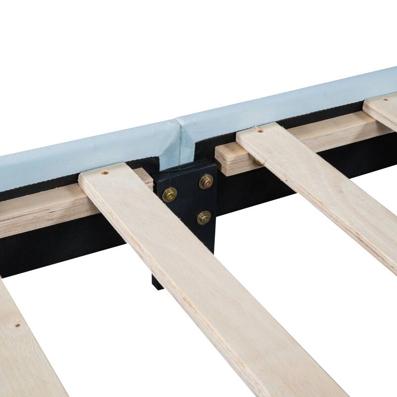 Kids Shell Twin Bed Frame Upholstered Low Profile Platform Bed Slats Supports Child Comfortable Sleep Velvet Bed Frame - Blue