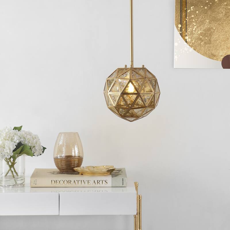 SAFAVIEH Lighting Cheong Pendant - 9" x 9" x 46.5" - Gold/Clear - 9Wx9Dx47H