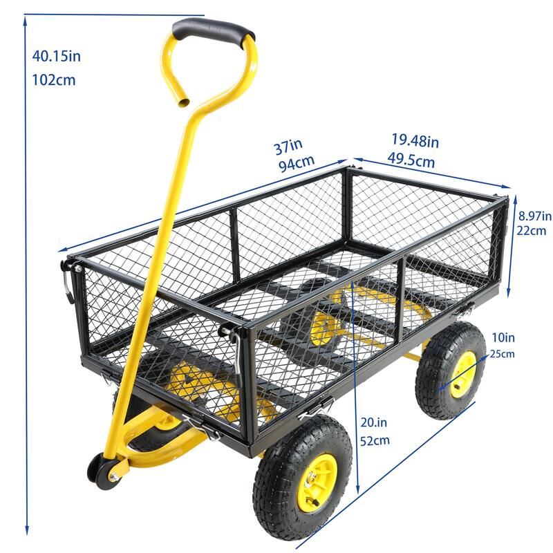 Steel Frame Garden Trolley with 180° Steering Handle, Removable Sides, 550lbs Capacity, 10-inch Pneumatic Tires for Yard - Metal