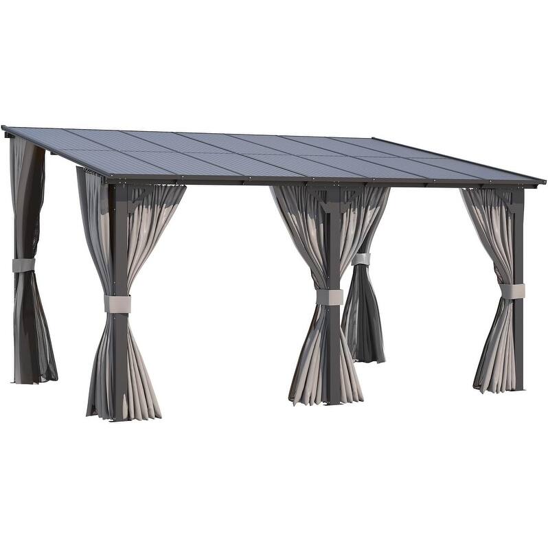 AECOJOY Gazebo for Patio, Small Wall-Mounted Lean to Pergola 8x8 Gazebo with Curtains and Netting, Hard Top Gazebo on Clearance