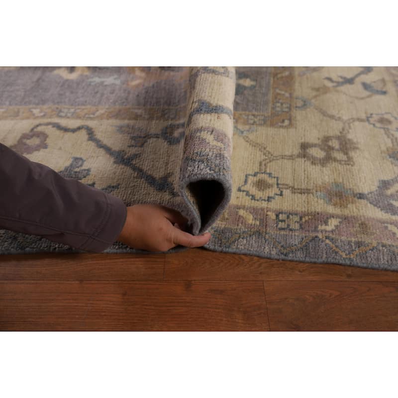 Gray Blue Oushak Vegetable Dye Area Rug Hand-Knotted Wool Carpet - 9'1" x 12'0"