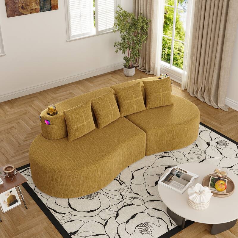 94.49" Chenille Curved Sectional Sofa with Pillows, No Assembly Required