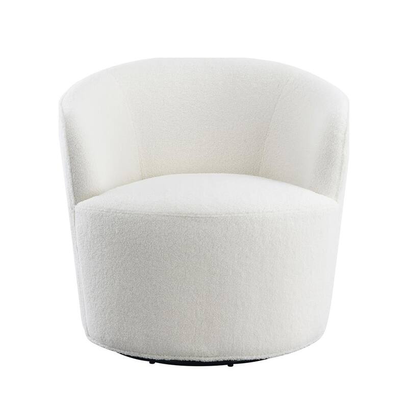 Fabric Upholstered Swivel Barrel Chair in White