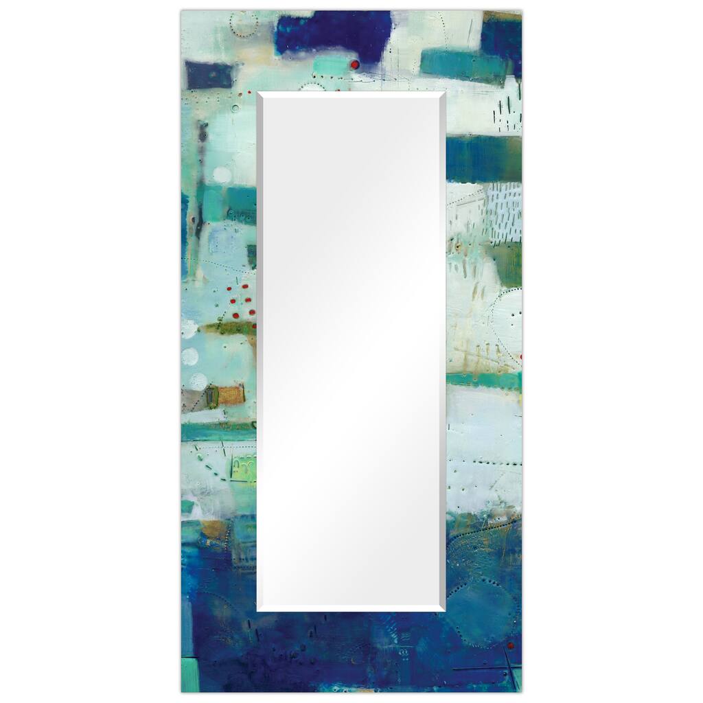 Frameless Beveled Wall Mirror with Blue Printed Edges - 36" x 72" - 36" x 72"