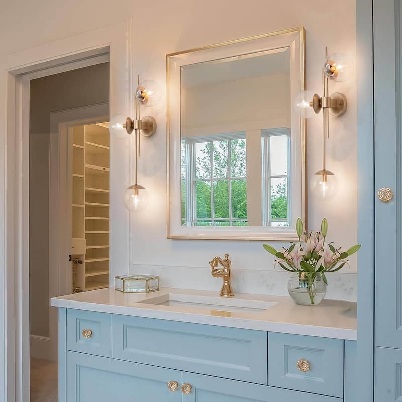 Modern Gold 3-Light Bathroom Vanity Lights Globe Glass Wall Sconces - 30'' L x 5.5'' W x 12'' H