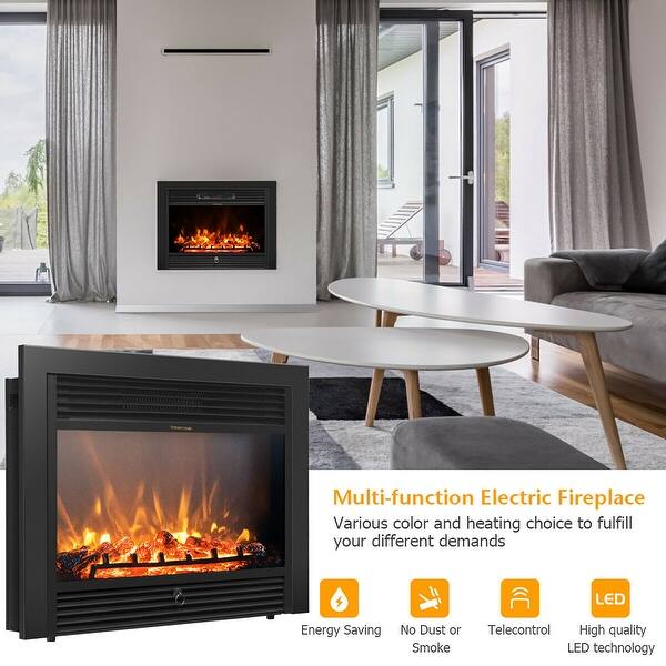 Shop Costway 28 5 Fireplace Electric Embedded Insert Heater Glass