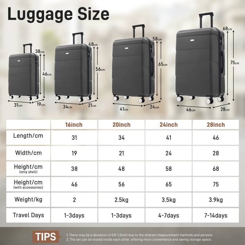 Hardshell Luggage Sets 4 pcs + Bag Spinner Suitcase with TSA Lock Lightweight-16IN 20IN 24IN 28IN Luggages