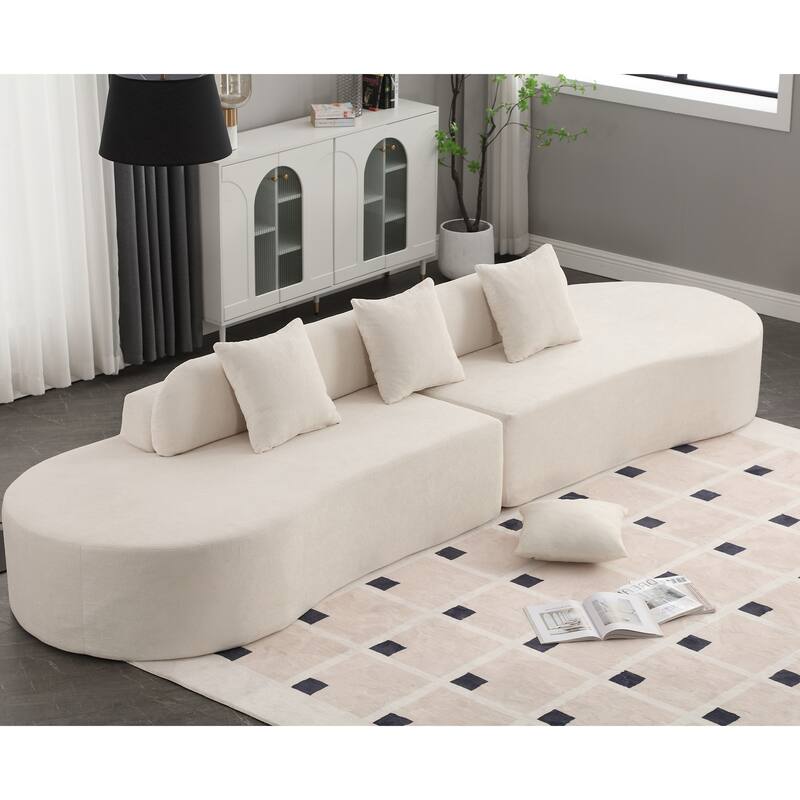 130.5" Modern Curved Combination Sofa, Cloud Couch with 3 Pillows Oversized Upholstered Sofa for Living Room, Apartmen - Beige
