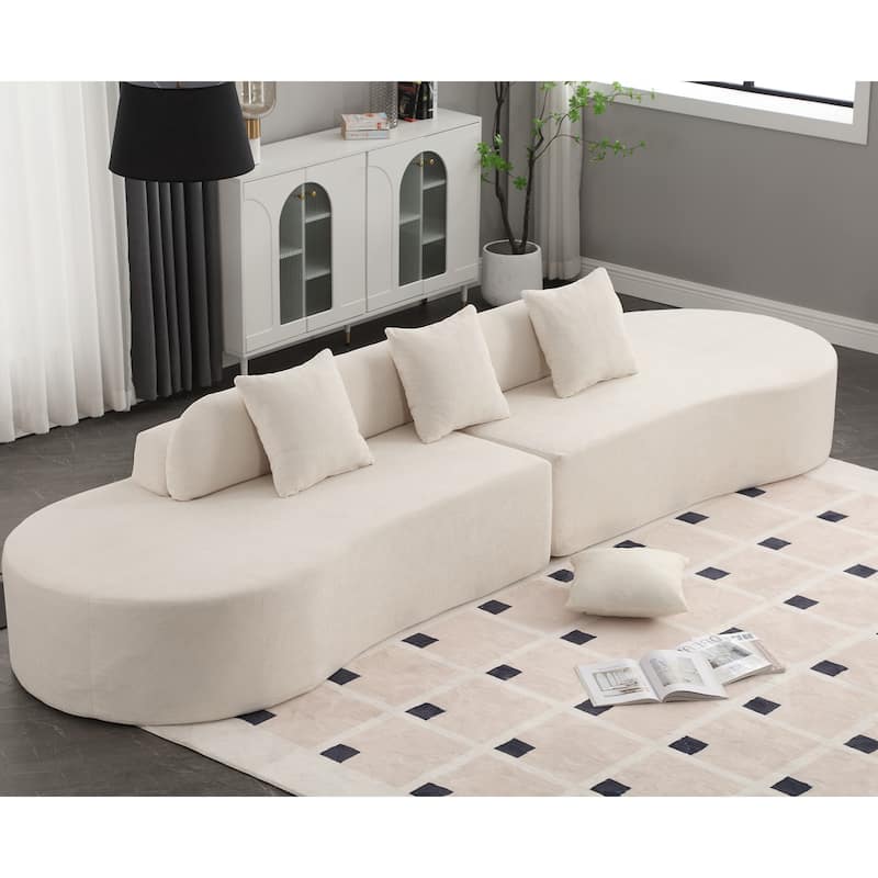 Curved Combination Sofa Set, Terrycloth Fabric, Cloud Comfort, 3 Pillows Included - Beige - Symmetrical