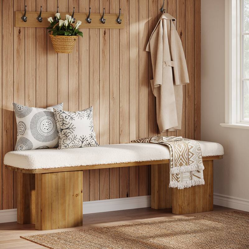 59.05-Inch Modern Bench, Solid Wood Upholstered End of Bed Bench