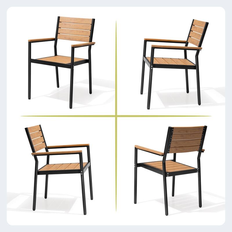 7-Piece Outdoor Patio Dining Set Rectangle Dining Table with Umbrella Hole and Stackable Chairs