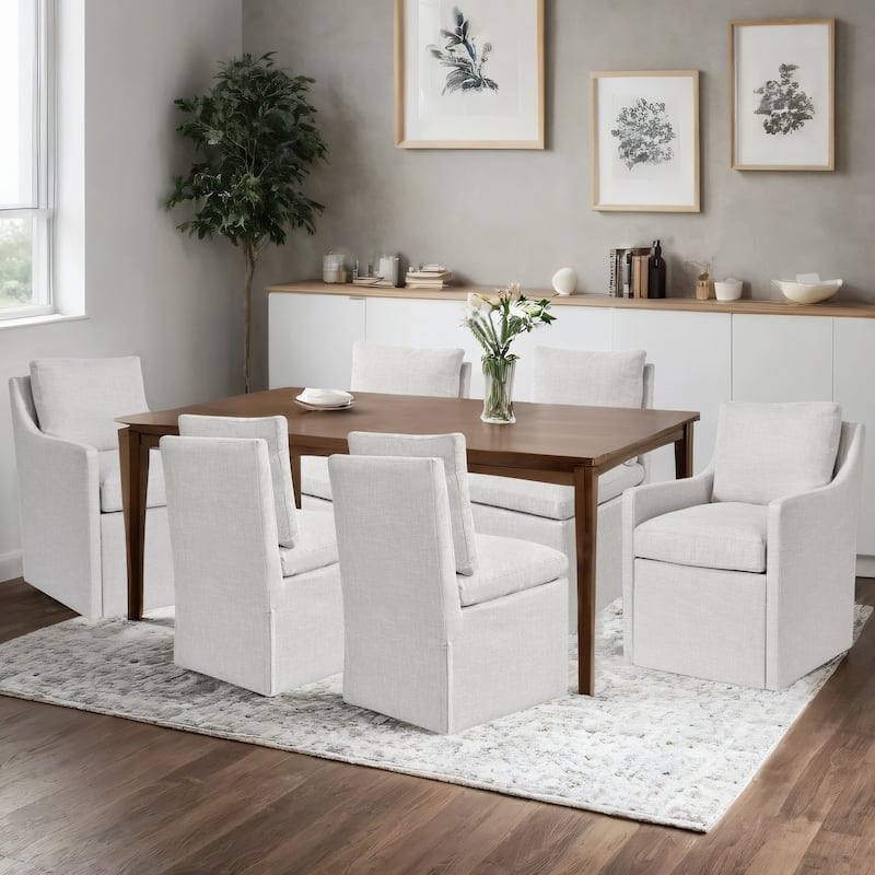 Modern 19.7" Wide Upholstered Rolling Linen Dining Chair