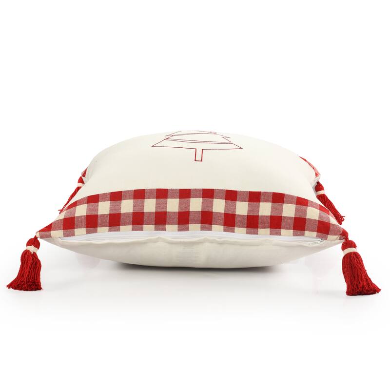 Sevita Buffalo Plaid Bordered Christmas Tree Cotton Throw Pillow