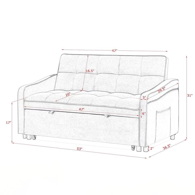 Loveseats Sofa Bed with Pull-out Bed,Adjsutable Back and Two Arm Pocket