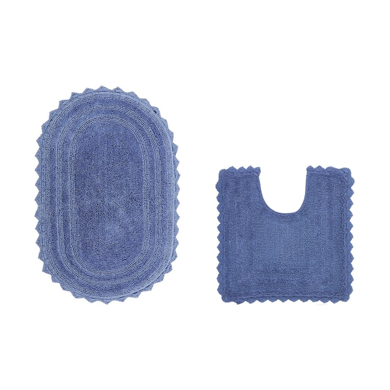 Better Trends Oval Bath Rugs Set 100% Cotton Soft & Water Absorbent Tufted Bathroom Rug for Shower, Sink Bath Mats Lilly Crochet - 2 Piece Set (20" x 20" | 20" x 32") - Blue