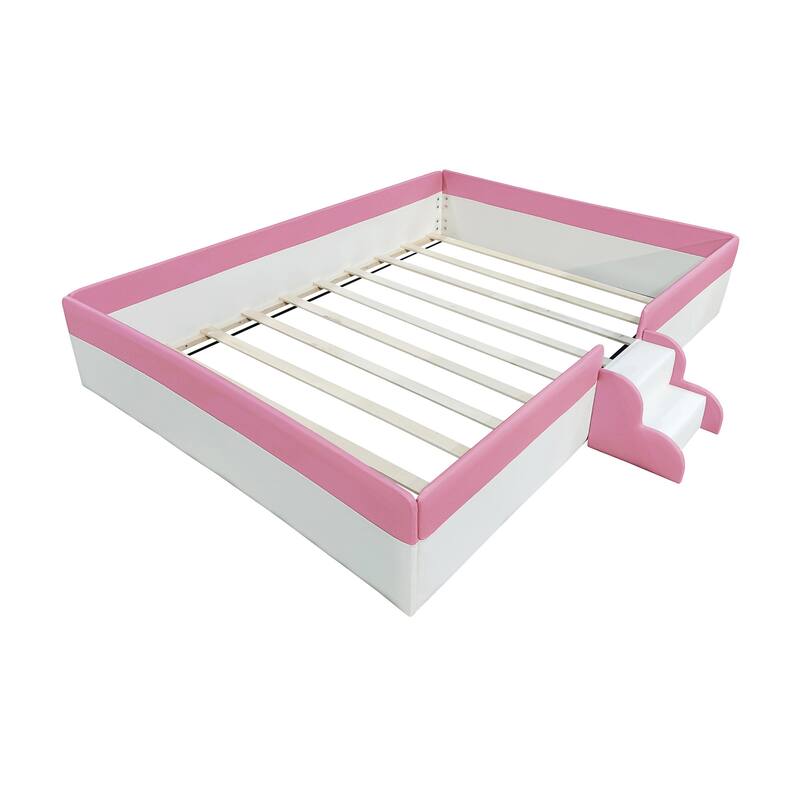 Upholstered Daybed with Enclosed Fence and Sturdy Stairs