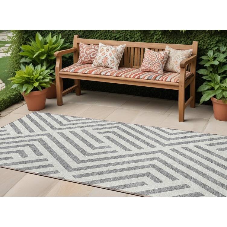 Alnaz Sleek Geometric Weather Resistant Blended Style Outdoor Rug