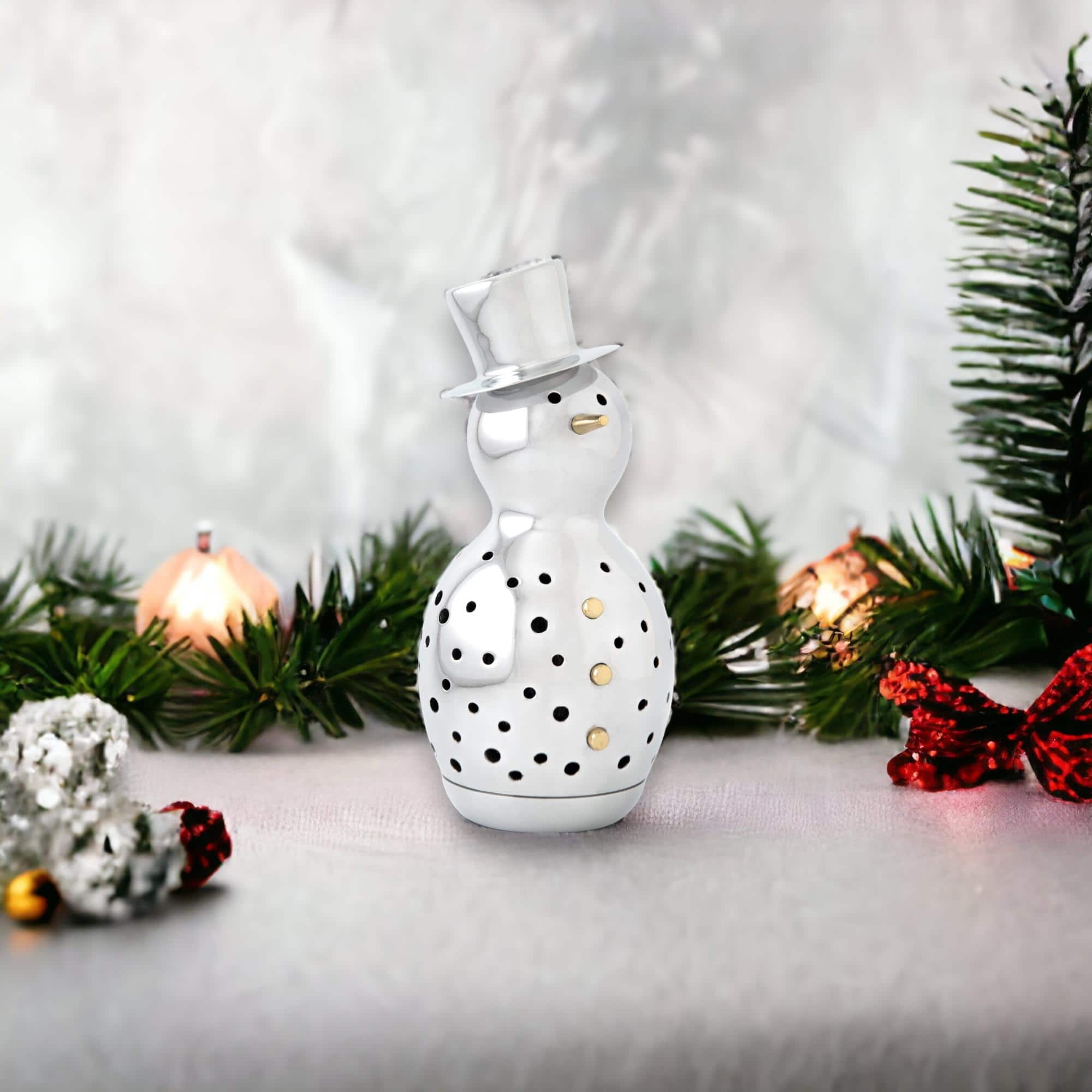 Nambe Snowman Luminary Figurine for Tealights 7.5" D x 12.5" H On
