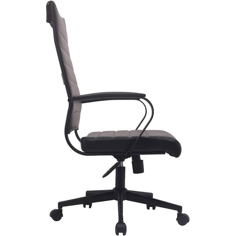 Modern High Back Office Chair Ribbed PU Leather Swivel Tilt Conference Room Computer Desk Cushion Seat Boss